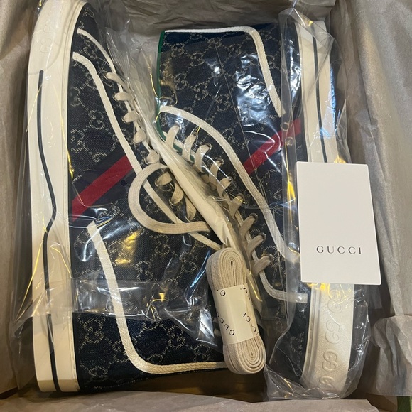 Gucci Blue Monogram High-Top Sneakers - Picture 5 of 5